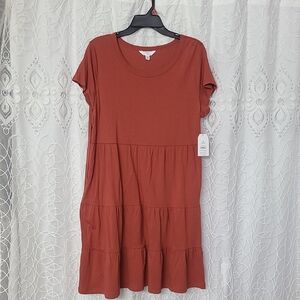 Time and Tru Women's Terracotta Tiered Mini Dress.